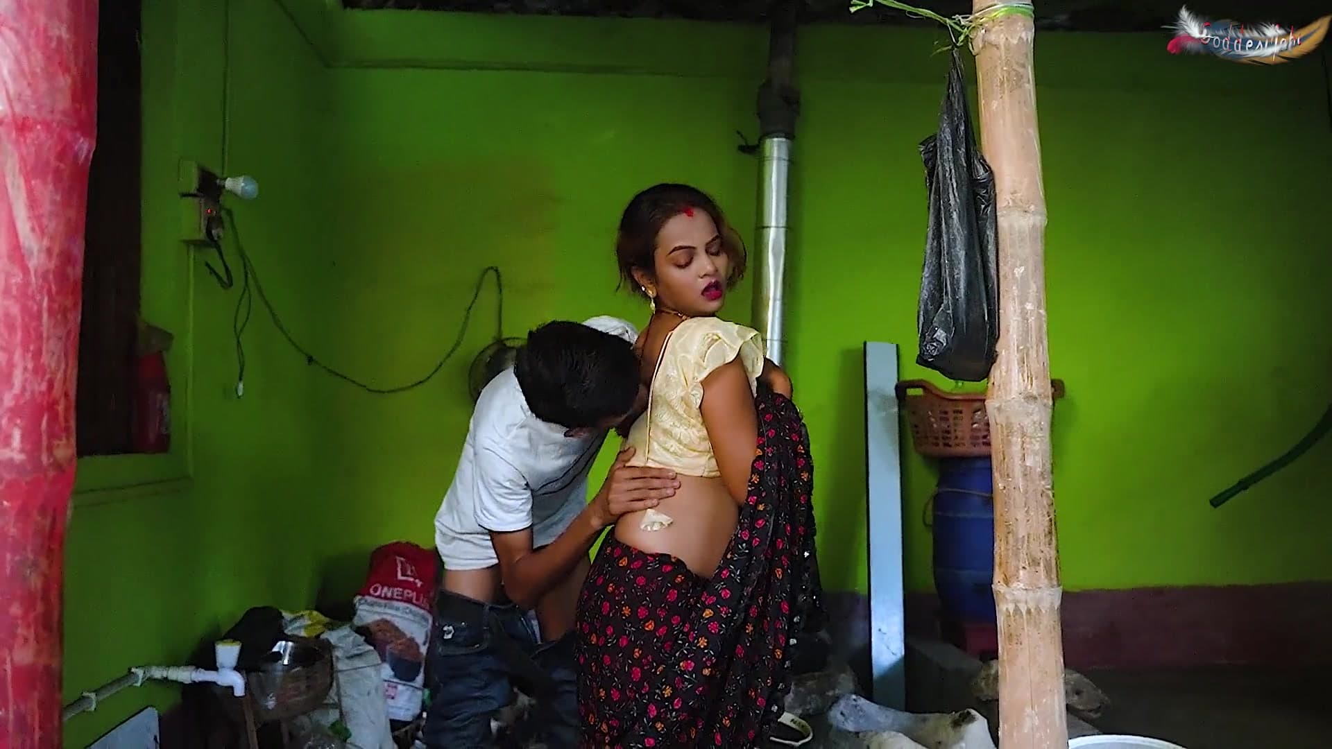 Desi Mallu Bihari Bhabhi Busted by Husband Fucking Her Devar in Outdoor Kitchen Full Hindi Movie screenshot 1