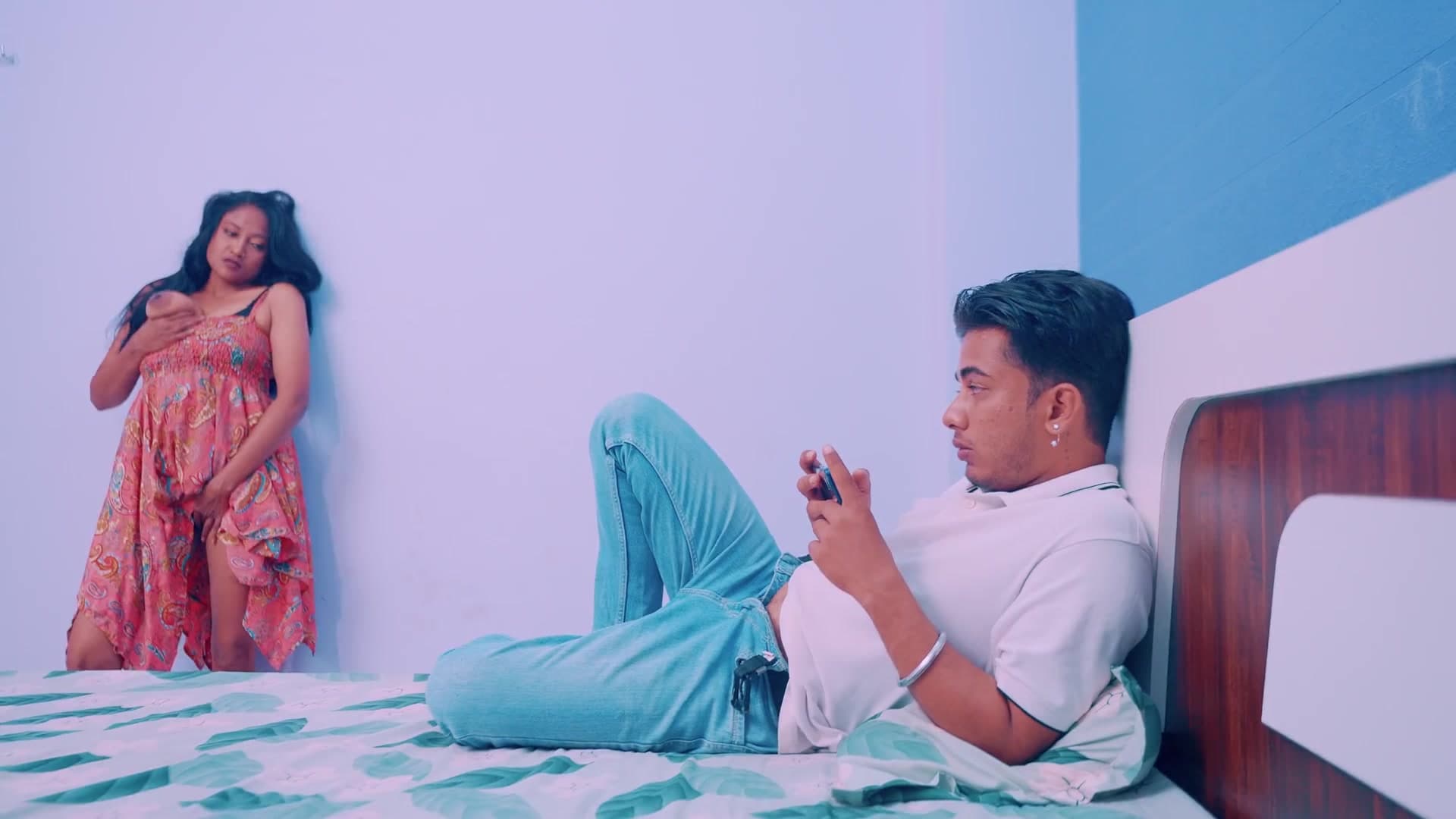 Stepmom Fingering Her Pussy in the Room and Tempting Her Stepson for a Rough Fuck screenshot 1