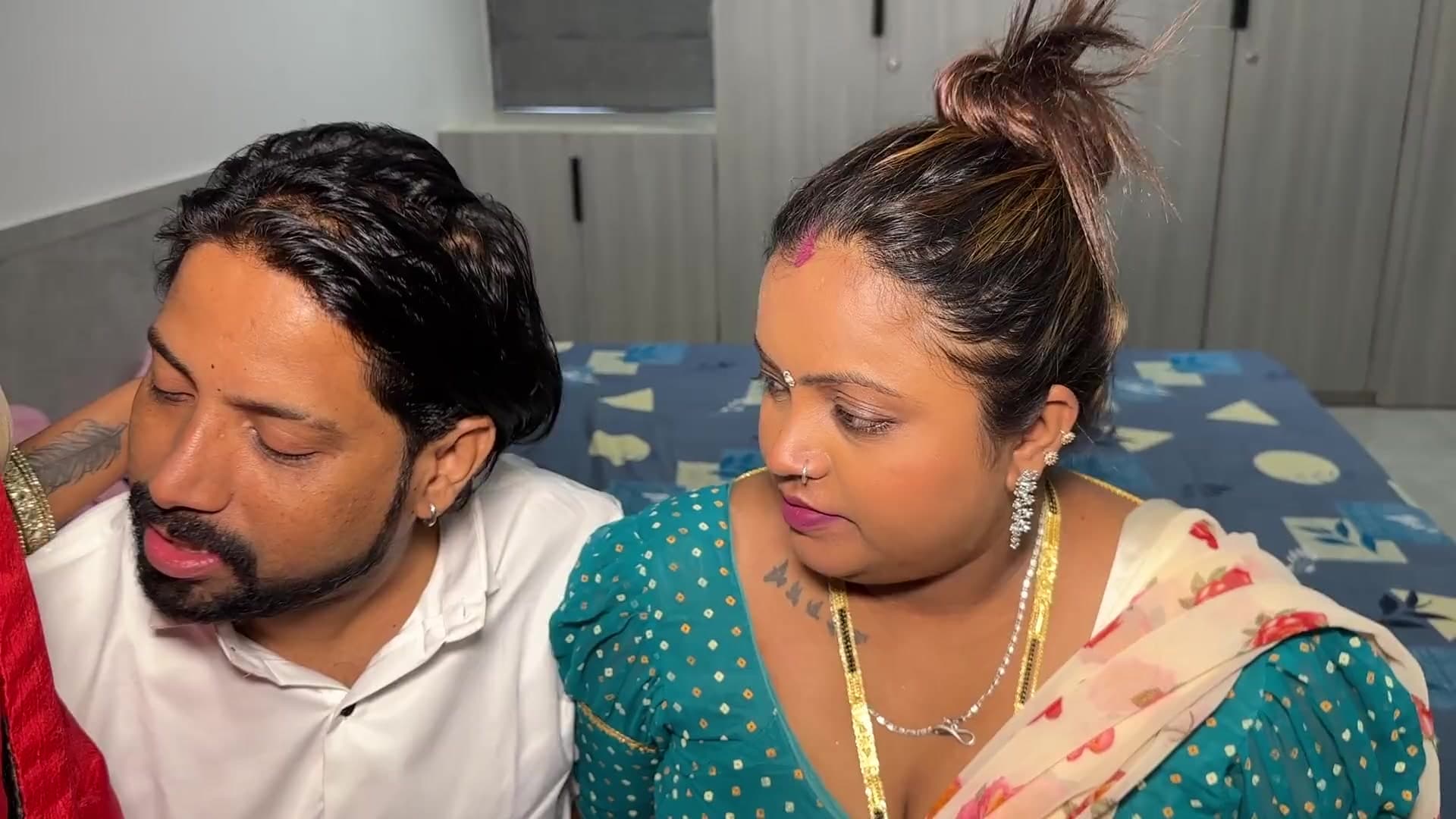 Stepmom Forces Stepdaughter into Threesome with Boyfriend Hard Fucking Hindi Audio screenshot 2